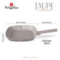Tigaie grill Berlinger Haus, Taupe, 28 cm, 2.1 L, aluminiu forjat, taupe mat
