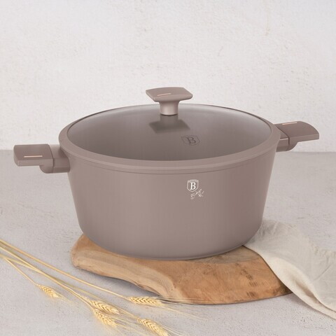Oala cu capac Berlinger Haus, Taupe, 30 cm, 8 L, aluminiu forjat, taupe mat