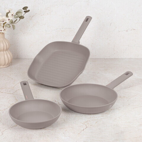 Set 3 tigai Berlinger Haus, Taupe, 20/24/28 cm, aluminiu forjat, taupe mat