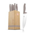 Set 5 cutite cu suport patrat Berlinger Haus, Taupe, inox/bambus, taupe mat/natur