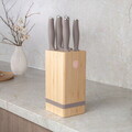 Set 5 cutite cu suport patrat Berlinger Haus, Taupe, inox/bambus, taupe mat/natur