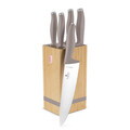Set 5 cutite cu suport patrat Berlinger Haus, Taupe, inox/bambus, taupe mat/natur