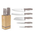 Set 5 cutite cu suport patrat Berlinger Haus, Taupe, inox/bambus, taupe mat/natur