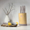 Set 5 cutite cu suport rotund Berlinger Haus, Taupe, inox/bambus, taupe mat/natur