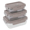Set 3 caserole cu capac Berlinger Haus, Taupe, 570 ml / 840 ml / 1.18 L, sticla/plastic, taupe/transparent