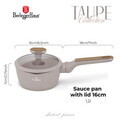 Cratita cu capac Berlinger Haus, Taupe Nordic, 16 cm, 1.2 L, aluminiu forjat, taupe mat/natur