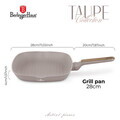 Tigaie grill Berlinger Haus, Taupe Nordic, 28 cm, 2.1 L, aluminiu forjat, taupe mat/natur