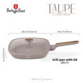 Tigaie grill cu capac Berlinger Haus, Taupe Nordic, 28 cm, 2.1 L, aluminiu forjat, taupe mat/natur