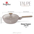 Tigaie adanca cu capac Berlinger Haus, Taupe Nordic, 24 cm, 2.3 L, aluminiu forjat, taupe mat/natur