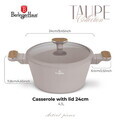 Oala cu capac Berlinger Haus, Taupe Nordic, 24 cm, 4.3 L, aluminiu forjat, taupe mat/natur