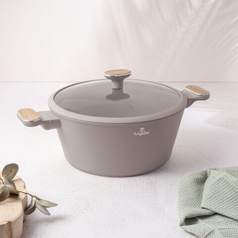 Oala cu capac Berlinger Haus, Taupe Nordic, 28 cm, 6.3 L, aluminiu forjat, taupe mat/natur