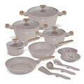 Set pentru gatit Berlinger Haus, Taupe Nordic, 15 piese, aluminiu forjat, taupe mat/natur