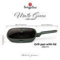 Tigaie grill cu capac Berlinger Haus, Matte Green, 28 cm, 2.1 L, aluminiu forjat, verde mat