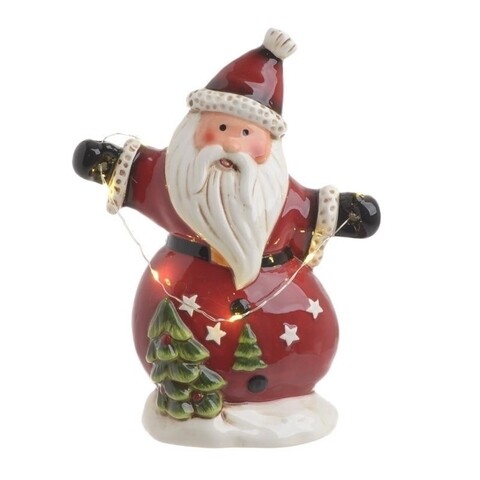 Decoratiune luminoasa Santa, Inart, 15 x 19.5 cm, ceramica, multicolor