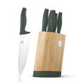 Set 5 cutite cu suport rotund Berlinger Haus, Matte Green, inox/bambus, verde mat/natur