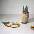 Set 5 cutite cu suport rotund Berlinger Haus, Matte Green, inox/bambus, verde mat/natur