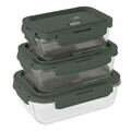 Set 3 caserole cu capac Berlinger Haus, Matte Green, 570 ml / 840 ml / 1.18 L, sticla/plastic, verde/transparent