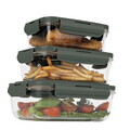 Set 3 caserole cu capac Berlinger Haus, Matte Green, 570 ml / 840 ml / 1.18 L, sticla/plastic, verde/transparent