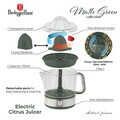 Storcator electric de citrice Berlinger Haus, Matte Green, 40W, 700 ml, plastic/inox, verde mat/transparent