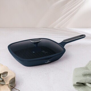 Albastru mat;Gri, Tigaie grill 28 cm