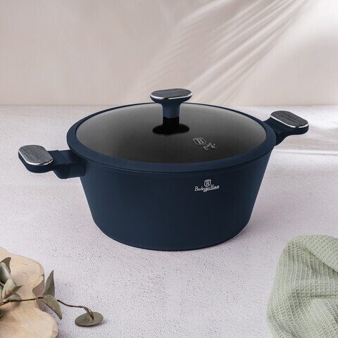 Oala cu capac Berlinger Haus, Deep Sea, 28 cm, 6.3 L, aluminiu forjat, albastru mat/gri