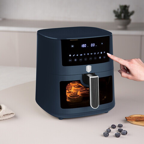 Friteuza cu aer cald si fereastra Berlinger Haus, Deep Sea, 5 L, 1400W, albastru mat/gri