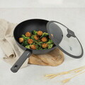 Tigaie Wok cu capac Berlinger Haus, Anthracite, 28 cm, 3.2 L, aluminiu forjat, antracit mat