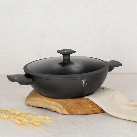 Tigaie Wok cu capac Berlinger Haus, Anthracite, 30 cm, aluminiu forjat, antracit mat
