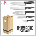 Set 5 cutite cu suport patrat Berlinger Haus, Anthracite, inox/bambus, antracit mat/natur