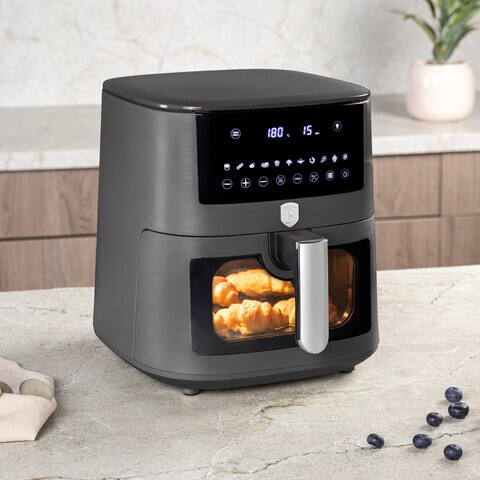 Friteuza cu aer cald si fereastra Berlinger Haus, Anthracite, 38.8x30x32.4 cm, 8 L, 1650W, antracit mat