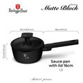 Cratita cu capac Berlinger Haus, Matte Black, 16 cm, 1.2 L, aluminiu forjat, negru