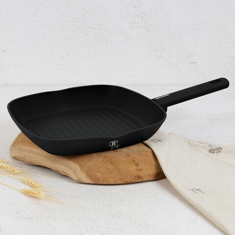 Tigaie grill Berlinger Haus, Matte Black, 28 cm, 2.1 L, aluminiu forjat, negru