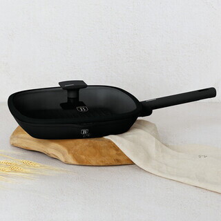 Negru, Tigaie grill cu capac 28 cm