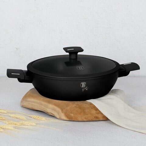 Oala cu capac Berlinger Haus, Matte Black, 28 cm, 3.8 L, aluminiu forjat, negru