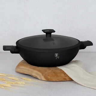 Negru, Tigaie Wok cu capac 30 cm