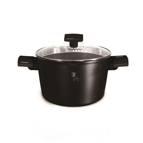 Oala cu capac pentru paste/orez Berlinger Haus, Matte Black, 24 cm, 6 L, aluminiu forjat, negru