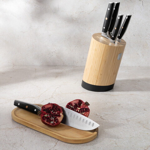 Set 5 cutite cu suport Berlinger Haus, Matte Black, inox/bambus, negru/natur