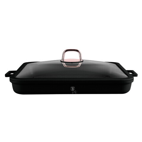 Tava grill cu capac Berlinger Haus, Black Rose, 34x34x4.5 cm, aluminiu turnat, negru