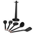 Set 5 ustensile de bucatarie cu suport, Berlinger Haus, Black Rose, nailon/plastic, negru