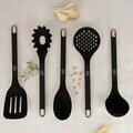 Set 5 ustensile de bucatarie cu suport, Berlinger Haus, Black Rose, nailon/plastic, negru