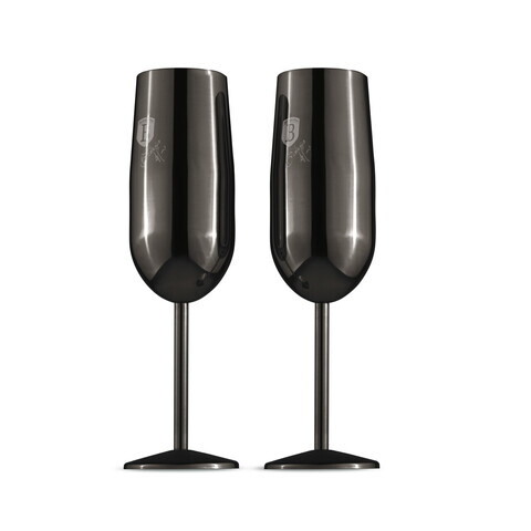 Set 2 pahare pentru sampanie Berlinger Haus, Black Rose, 260 ml, inox 18/10, negru