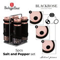 Set 4 recipiente pentru condimente si suport Berlinger Haus, Black Rose, inox/sticla, negru/roz