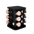 Set 12 recipiente pentru condimente si suport Berlinger Haus, Black Rose, 18x21.5 cm, 90 ml, sticla, negru/roz