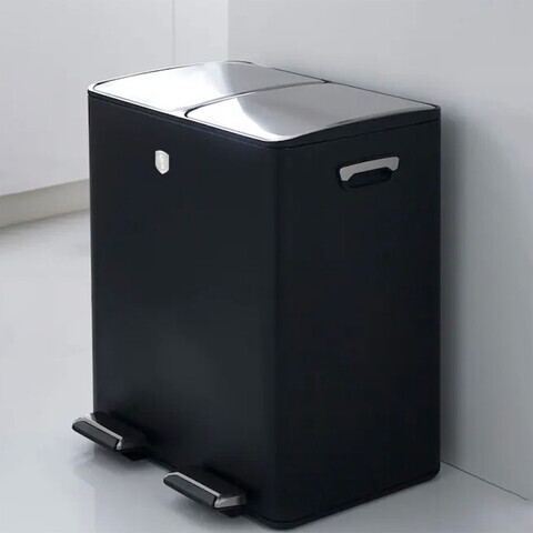 Cos de gunoi dublu cu pedala Berlinger Haus, Black Rose, 45.1x37.1x70 cm, 2x30 L, otel carbon/inox, negru/argintiu