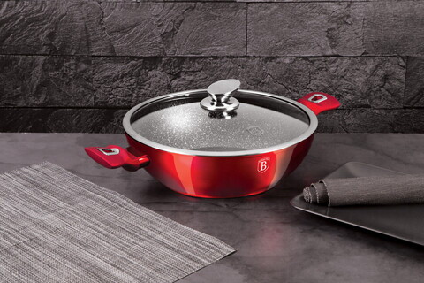 Tigaie Wok cu capac Berlinger Haus, Burgundy, 30 cm, aluminiu forjat, rosu