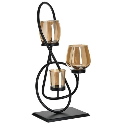 Suport pentru lumanari Minimal, InArt, 3 lumanari, 23 x 41 cm, fier/sticla, negru