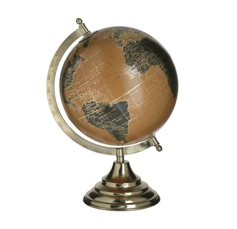 Decoratiune Glob, InArt, 33 x 29 cm, metal, negru/auriu