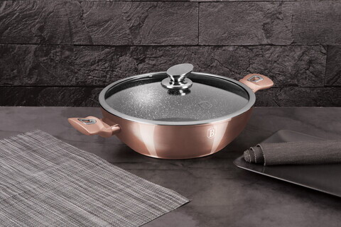 Tigaie Wok cu capac Berlinger Haus, Rose Gold, 30 cm, aluminiu forjat, roz