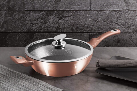 Tigaie adanca cu capac Berlinger Haus, Rose Gold, 28 cm, 3.8 L, aluminiu forjat, roz