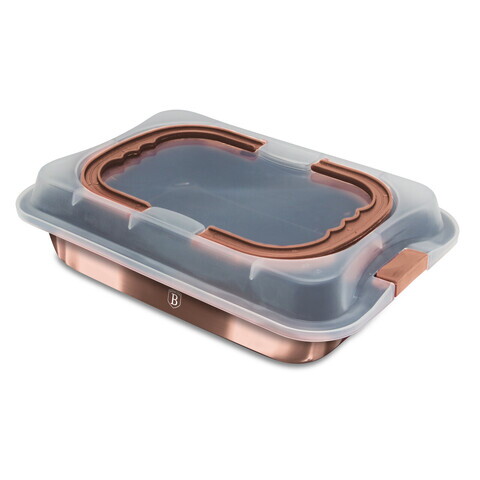 Tava cu capac Berlinger Haus, Rose Gold, 36.5x24.5x5.5 cm, otel carbon/plastic, roz